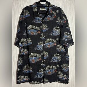 Tropical Print Black Shirt Jacket